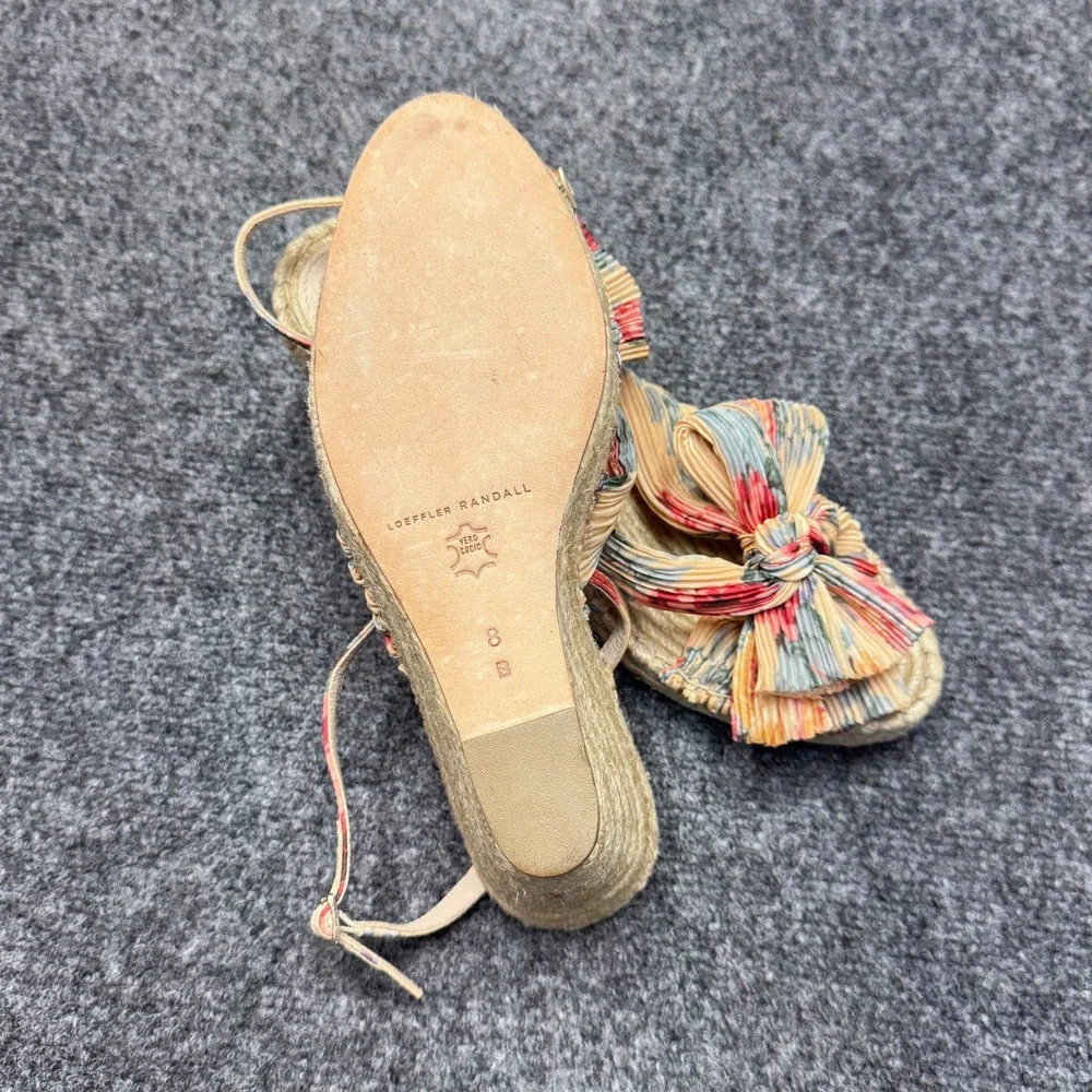 Loeffler Randall Wedge Sandals Womens 8 Multicolor Floral Bow Espadrille Boho